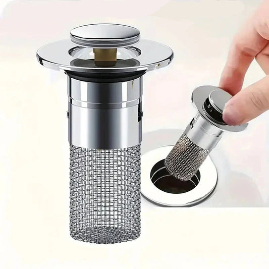 2-Pack: Pop-Up Bathroom Sink Stopper with Stainless Steel Drain Filter and Hair Catcher